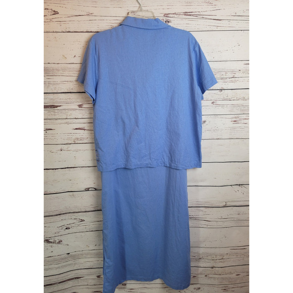 Vtg Jane Ashley Blue Floral Embroidered Linen Blend Shirt & Dress Size Large - Picture 9 of 15